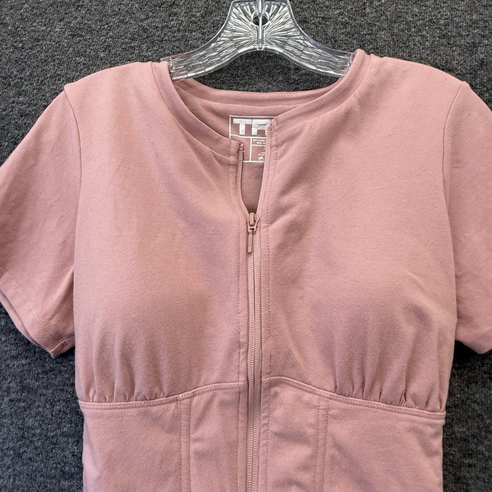 TA3 Short Sleeve Corset Top Slimming Shapewear Full Zip Dusty Rose Pink Size XL - Picture 2 of 16